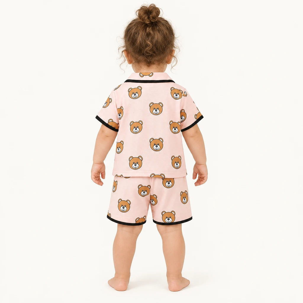 Pyjama Bébé Rose Motif Ours Col Tailleur