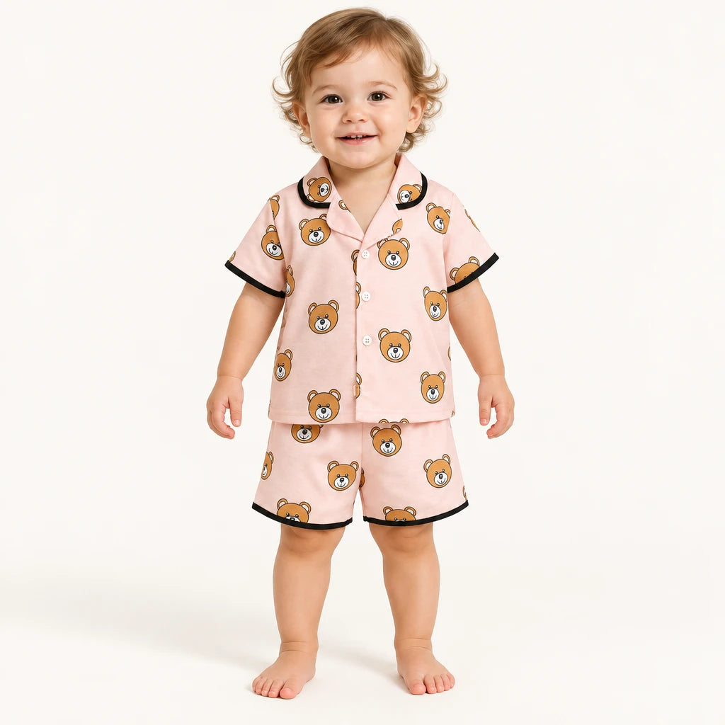 Pyjama Bébé Rose Motif Ours Col Tailleur