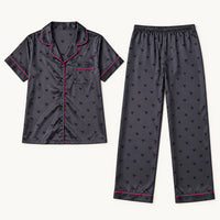Pyjama Chemise Pantalon Femme En Satin Imprimé Cœurs