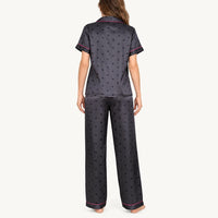 Pyjama Chemise Pantalon Femme En Satin Imprimé Cœurs
