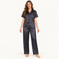 Pyjama Chemise Pantalon Femme En Satin Imprimé Cœurs
