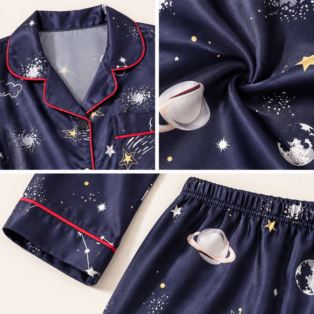 Pyjama Chemise Pantalon Femme En Satin Imprimé