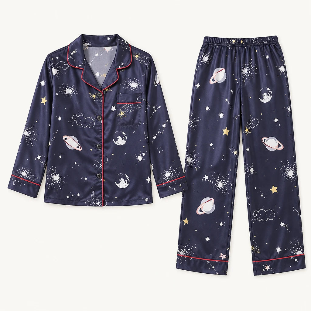 Pyjama Chemise Pantalon Femme En Satin Imprimé