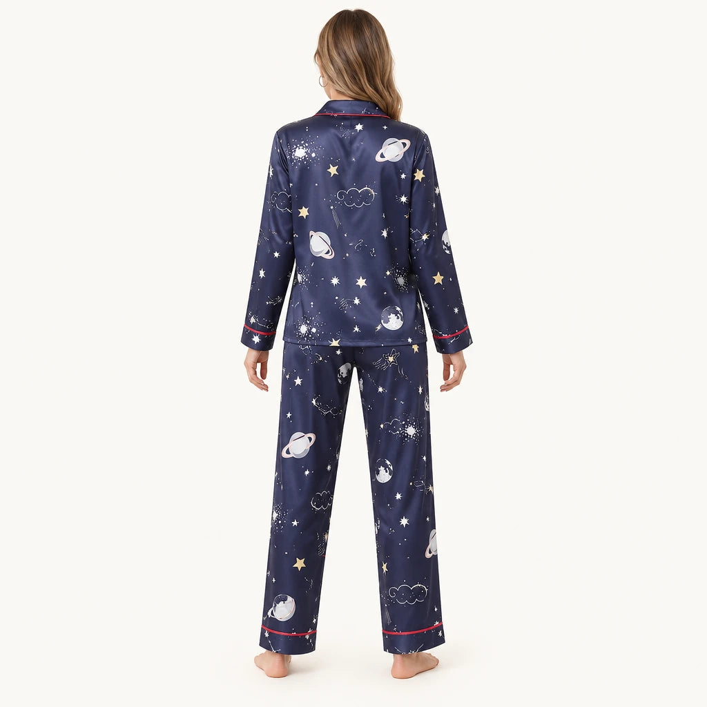 Pyjama Chemise Pantalon Femme En Satin Imprimé