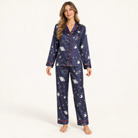Pyjama Chemise Pantalon Femme En Satin Imprimé