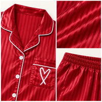 Pyjama Chemise Pantalon Femme En Satin Rayé Rouge