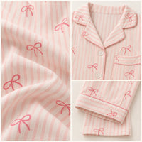 Pyjama Chemise Pantalon Femme Rayé À Nœuds