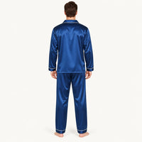 Pyjama Chemise Pantalon Homme En Satin Bleu Marine