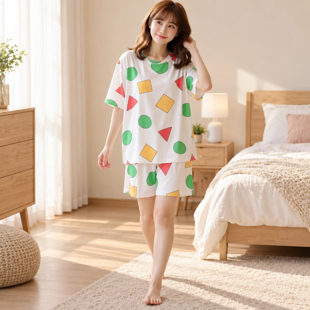 Pyjama Couple Coton Imprimé Formes Colorées
