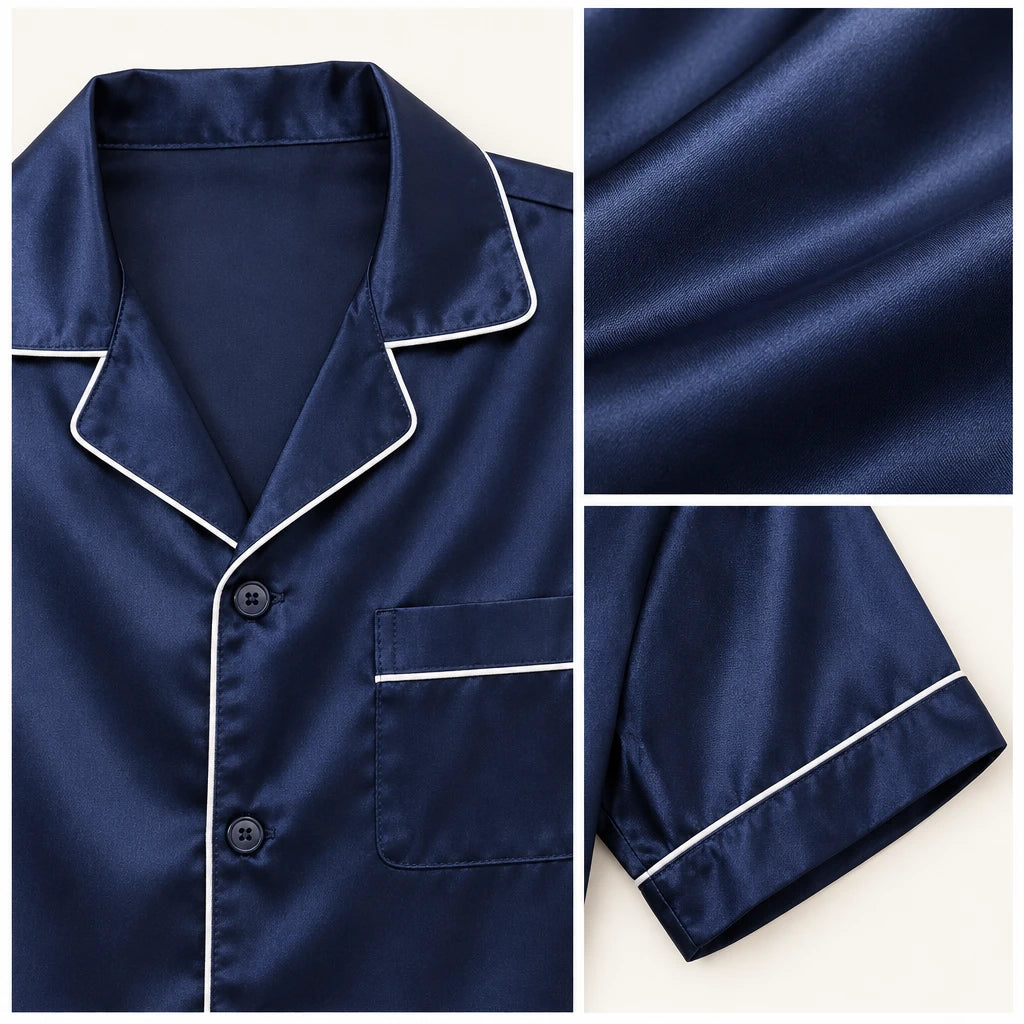 Pyjama Couple Satin Uni Manches Courtes