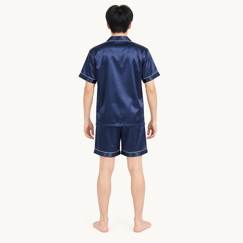 Pyjama Couple Satin Uni Manches Courtes