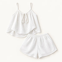 Pyjama D'Été Femme En Coton Gaufré Ensemble 2 Pièces