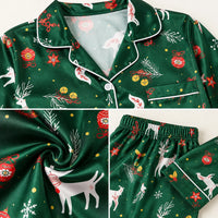 Pyjama De Noël En Satin Vert Imprimé Rennes