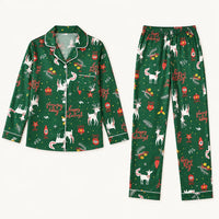 Pyjama De Noël En Satin Vert Imprimé Rennes