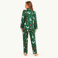 Pyjama De Noël En Satin Vert Imprimé Rennes