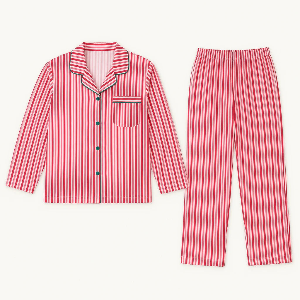 Pyjama De Noël Famille Assorti Rayé Rouge