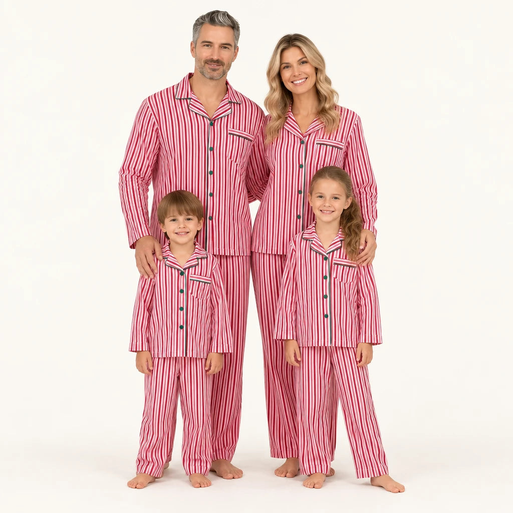 Pyjama De Noël Famille Assorti Rayé Rouge