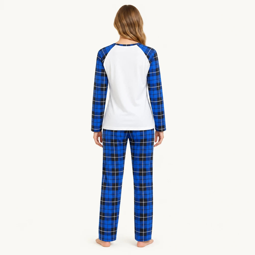 Pyjama De Noël Famille Assorti Sapin Imprimé Bleu