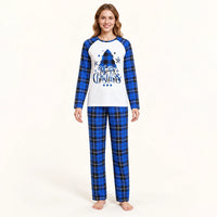 Pyjama De Noël Famille Assorti Sapin Imprimé Bleu