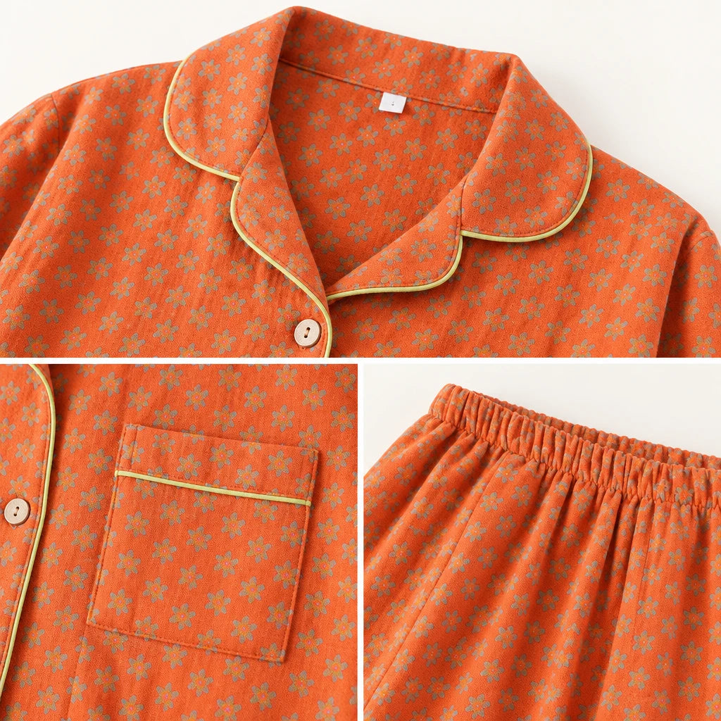 Pyjama Double Gaze De Coton Orange