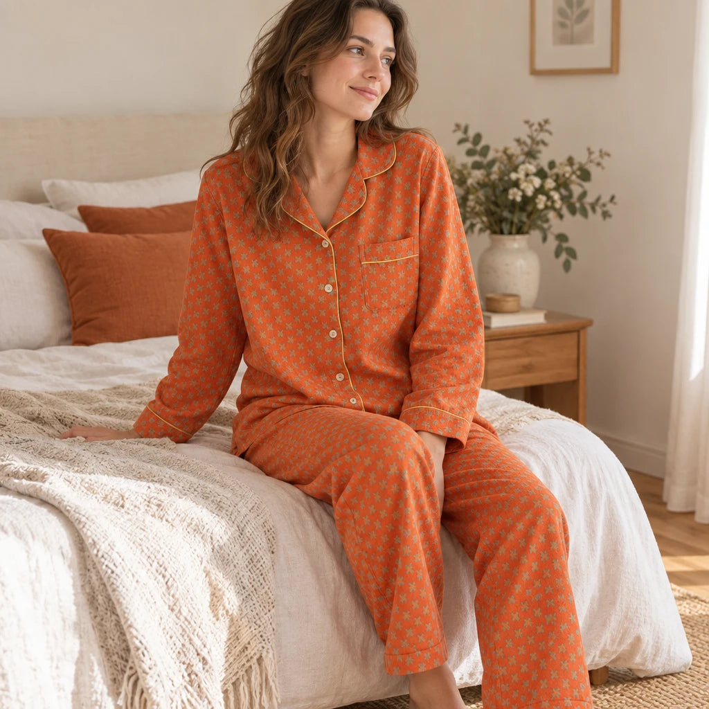 Pyjama Double Gaze De Coton Orange