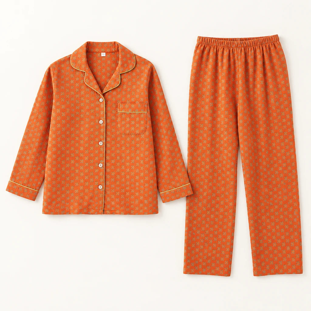 Pyjama Double Gaze De Coton Orange