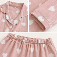 Pyjama Femme 100 % Coton Motif Cœurs À Manches Longues