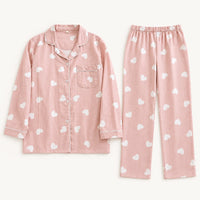 Pyjama Femme 100 % Coton Motif Cœurs À Manches Longues