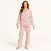 Pyjama Femme 100 % Coton Motif Cœurs À Manches Longues