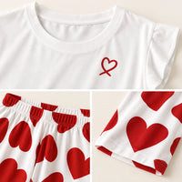 Pyjama Femme Haut Volanté Pantalon Imprimé Cœurs