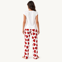 Pyjama Femme Haut Volanté Pantalon Imprimé Cœurs