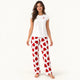 Pyjama Femme Haut Volanté Pantalon Imprimé Cœurs