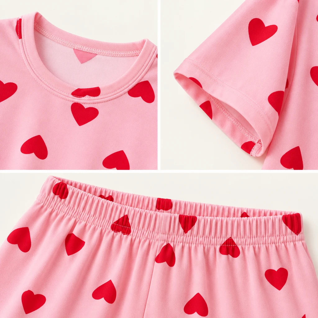 Pyjama Fille 3 Pièces Rose Imprimé Cœurs