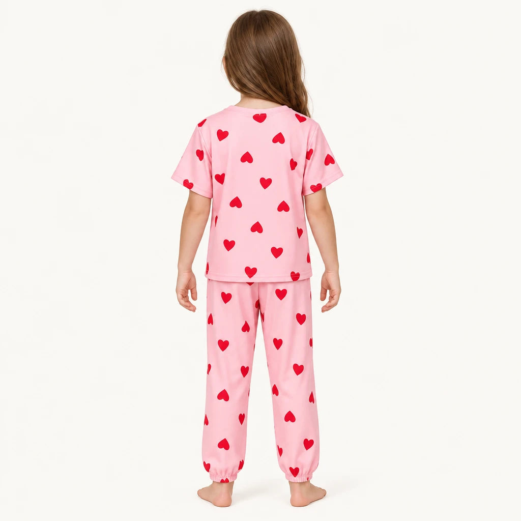 Pyjama Fille 3 Pièces Rose Imprimé Cœurs