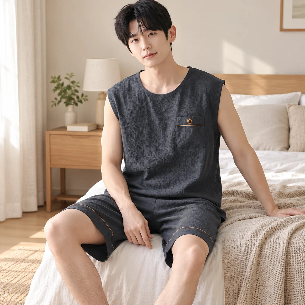 Pyjama Homme Sans Manches En Coton