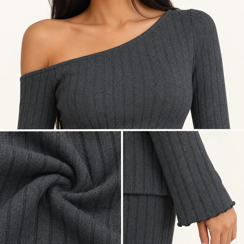 Pyjama Maille Côtelée Col Asymétrique