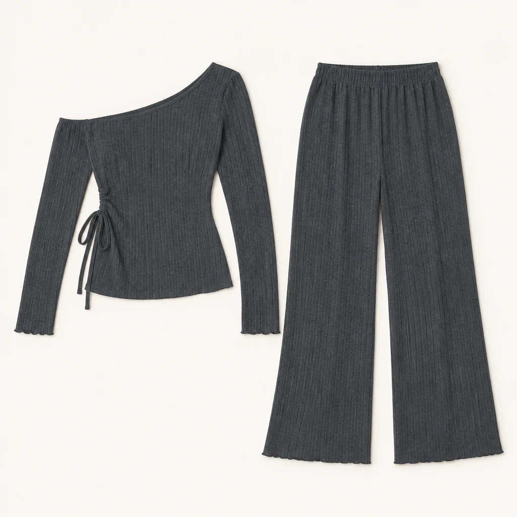 Pyjama Maille Côtelée Col Asymétrique