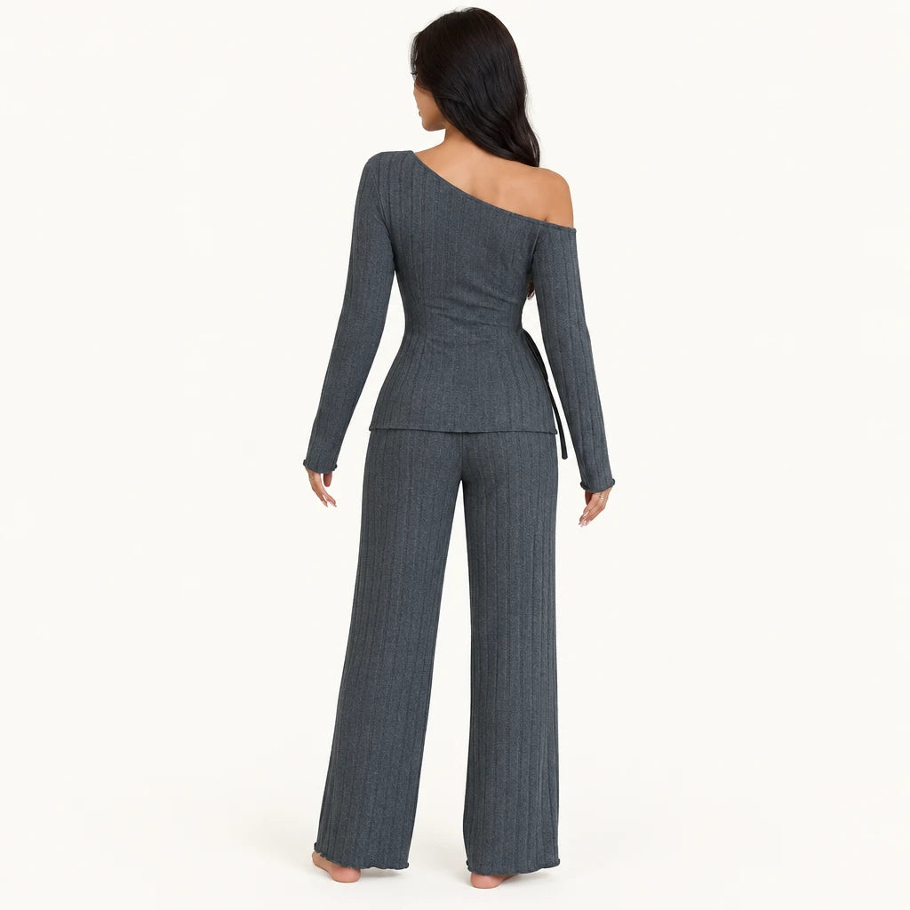 Pyjama Maille Côtelée Col Asymétrique