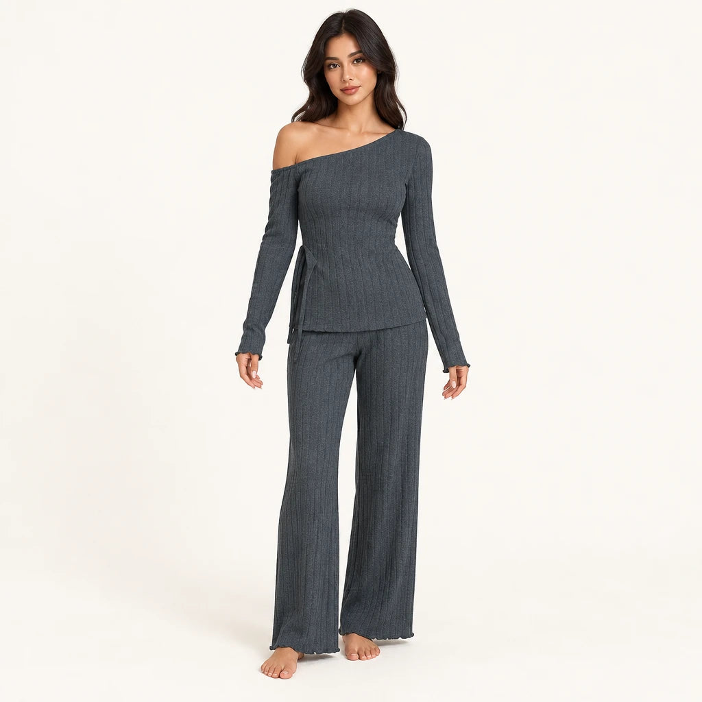 Pyjama Maille Côtelée Col Asymétrique