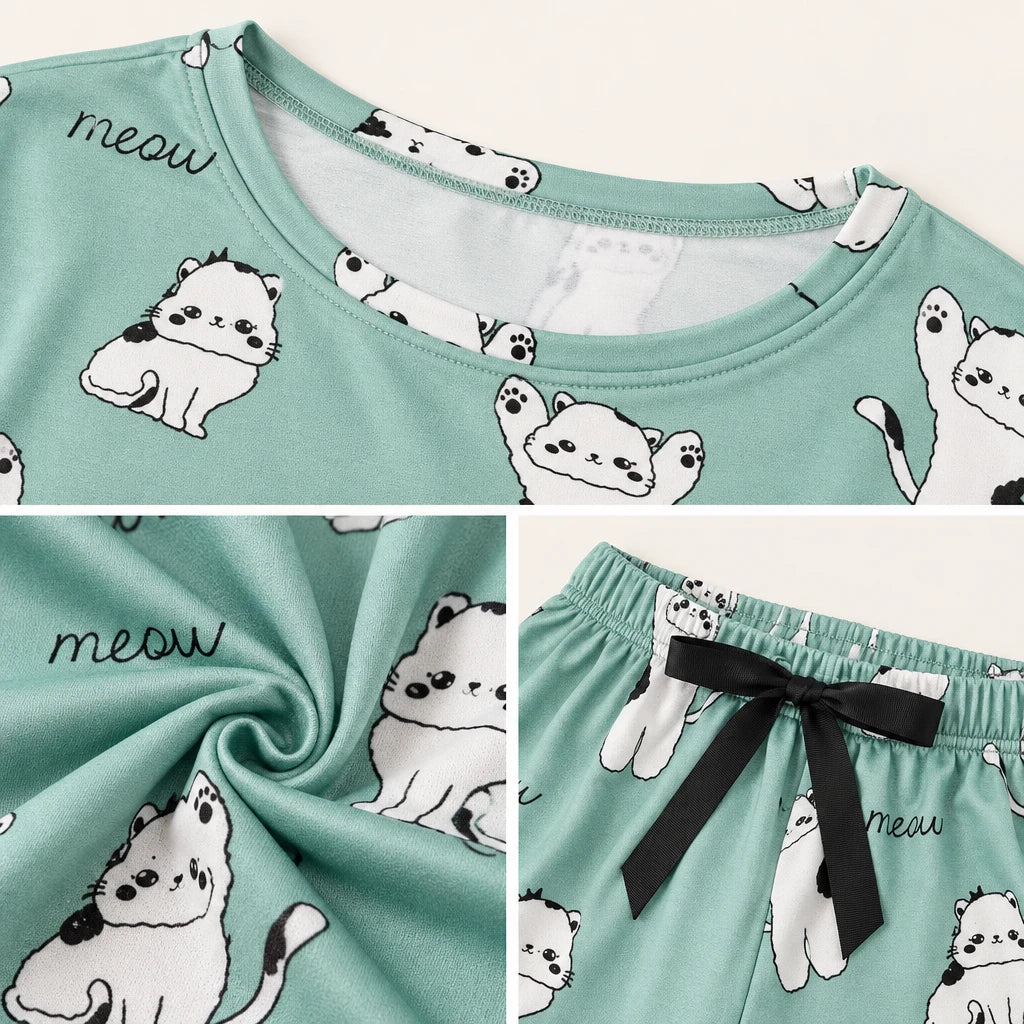 Pyjama T-Shirt Short Femme Imprimé Été