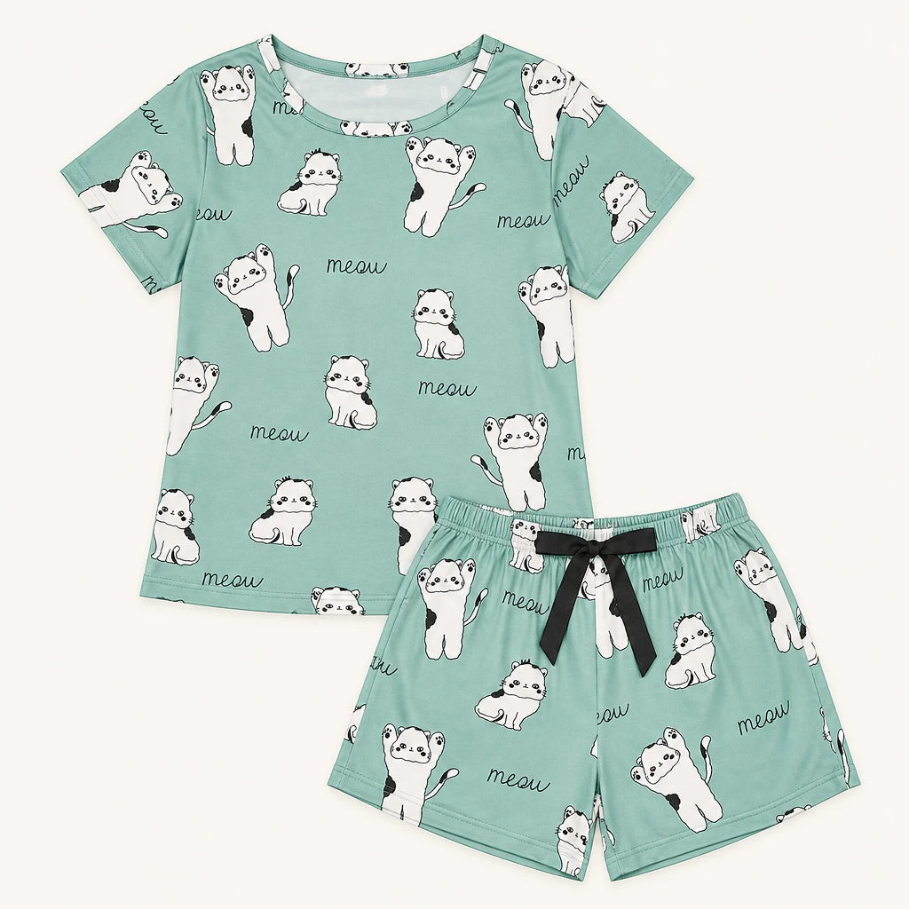 Pyjama T-Shirt Short Femme Imprimé Été