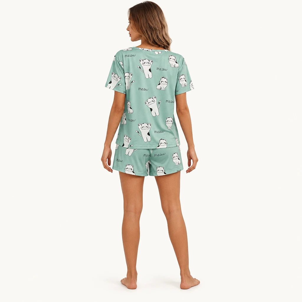 Pyjama T-Shirt Short Femme Imprimé Été