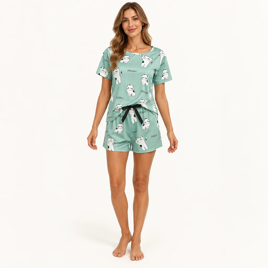 Pyjama T-Shirt Short Femme Imprimé Été