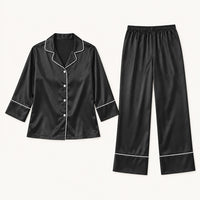 Pyjama Vêtement De Nuit Satin Noir Liseré Contrastant