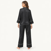 Pyjama Vêtement De Nuit Satin Noir Liseré Contrastant