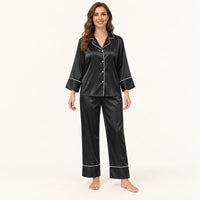 Pyjama Vêtement De Nuit Satin Noir Liseré Contrastant