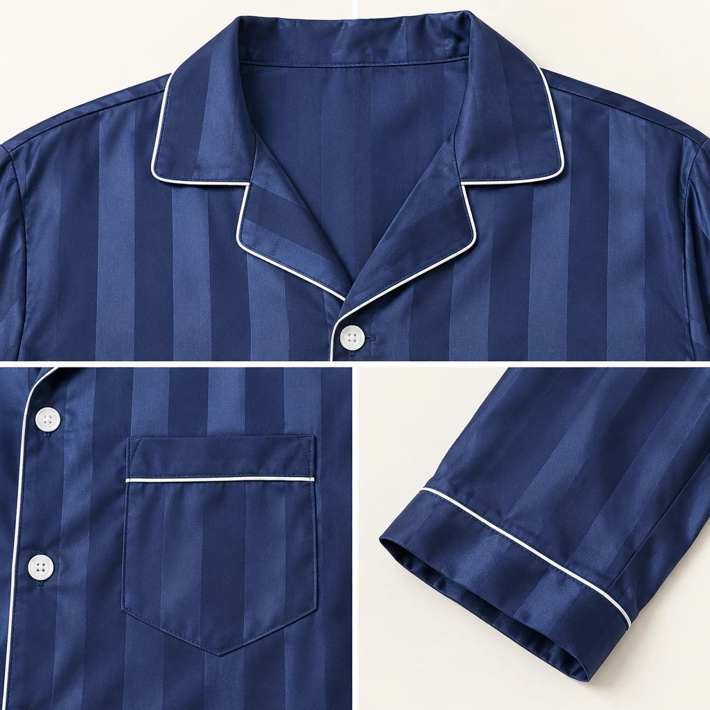 Pyjama Vêtements De Nuit Satin Homme Bleu Marine