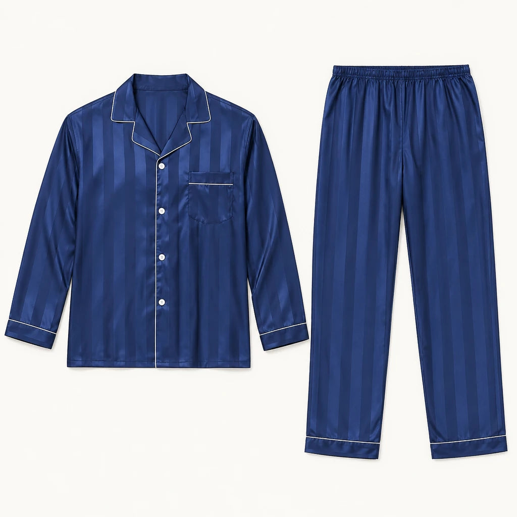 Pyjama Vêtements De Nuit Satin Homme Bleu Marine