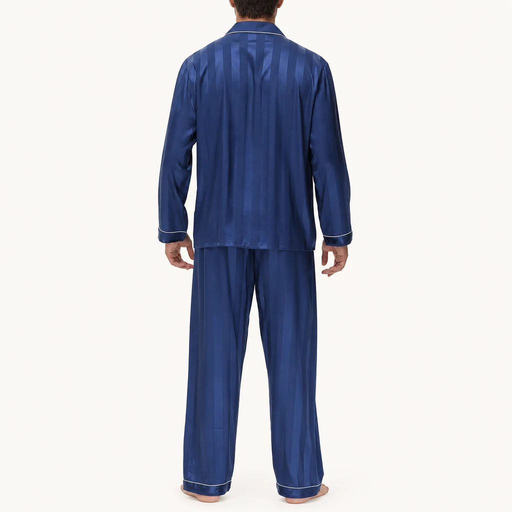 Pyjama Vêtements De Nuit Satin Homme Bleu Marine