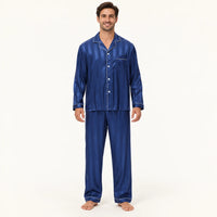 Pyjama Vêtements De Nuit Satin Homme Bleu Marine